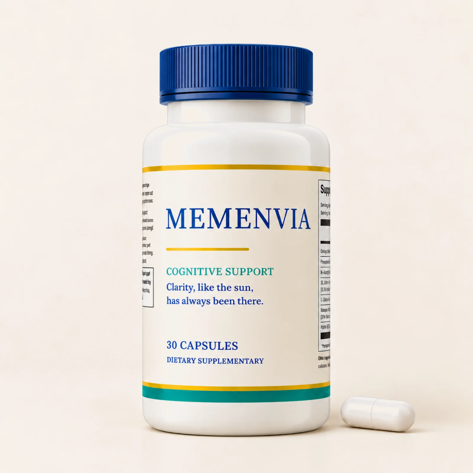 MEMENVIA bottle with one capsule beside it