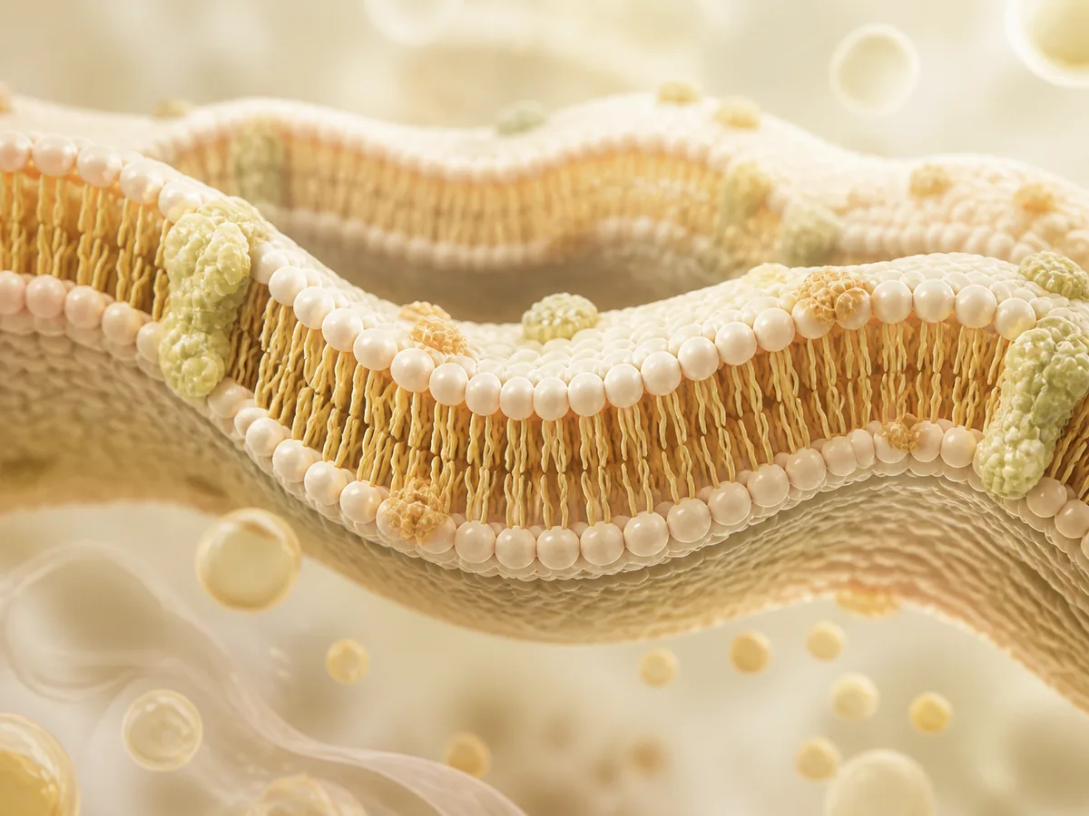 Scientific visualization of a healthy phospholipid cell membrane.